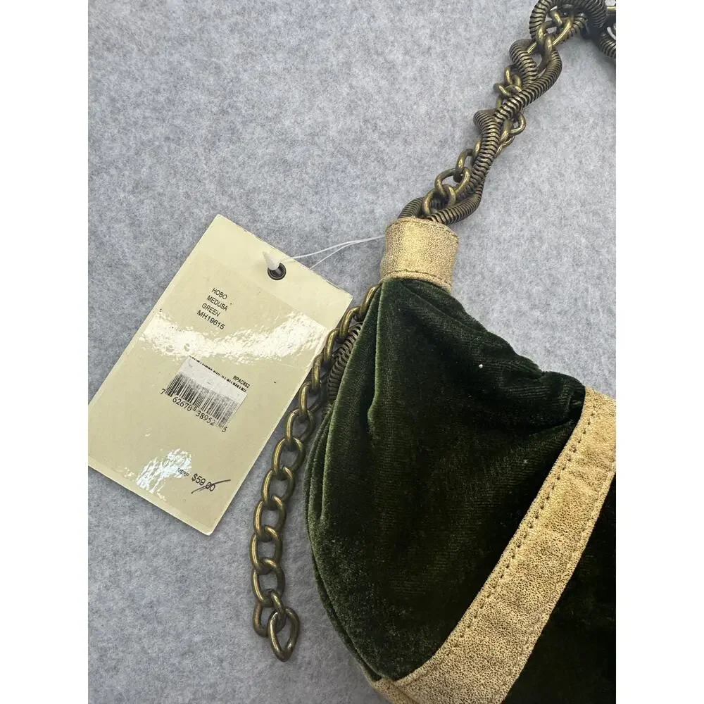 Steve Madden Green Velvet Medusa Hobo Bag Heavy Bronze Chain
